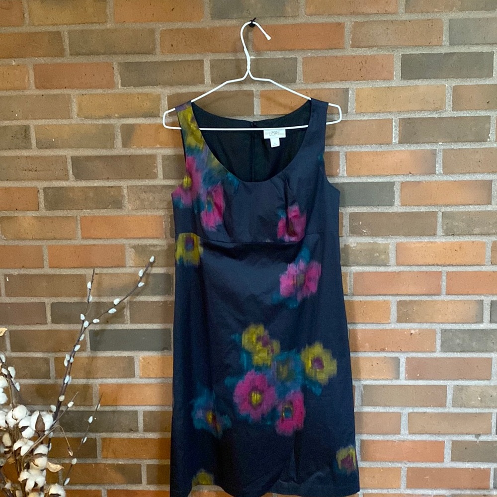 Loft navy blue floral shift dress size 8